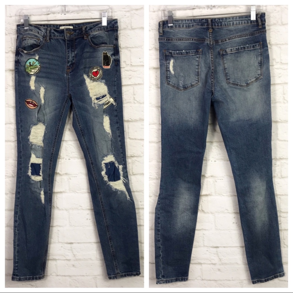 Forever 21 Patched Distressed Stretch Skinny Jeans